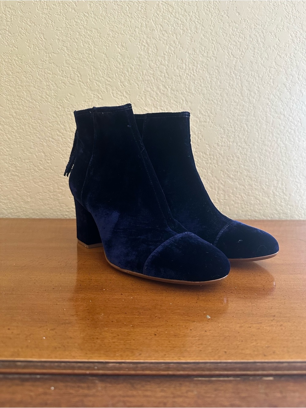 Madewell Deep Navy Velvet Ankle Booties